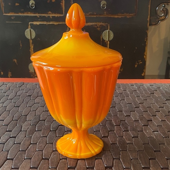 L E Smith Other - Mid 20th Century L E Smith Bittersweet Glass Art lidded jar